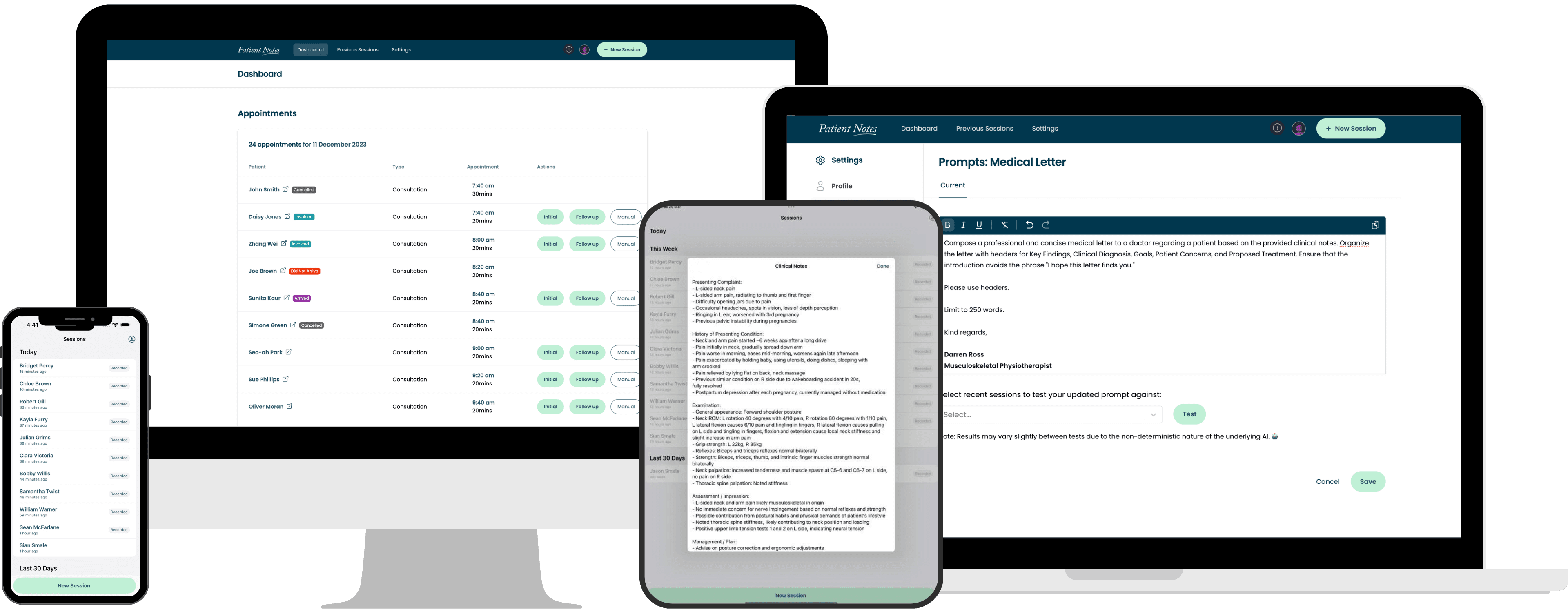 PatientNotes on iPhone, iPad, iMac and laptop